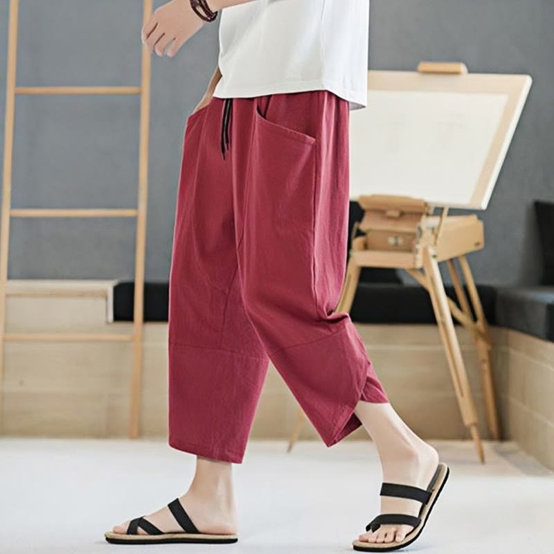 Nimara Ritual Summer Men's Solid Color 7-8 Length Drawstring Pants With Pockets