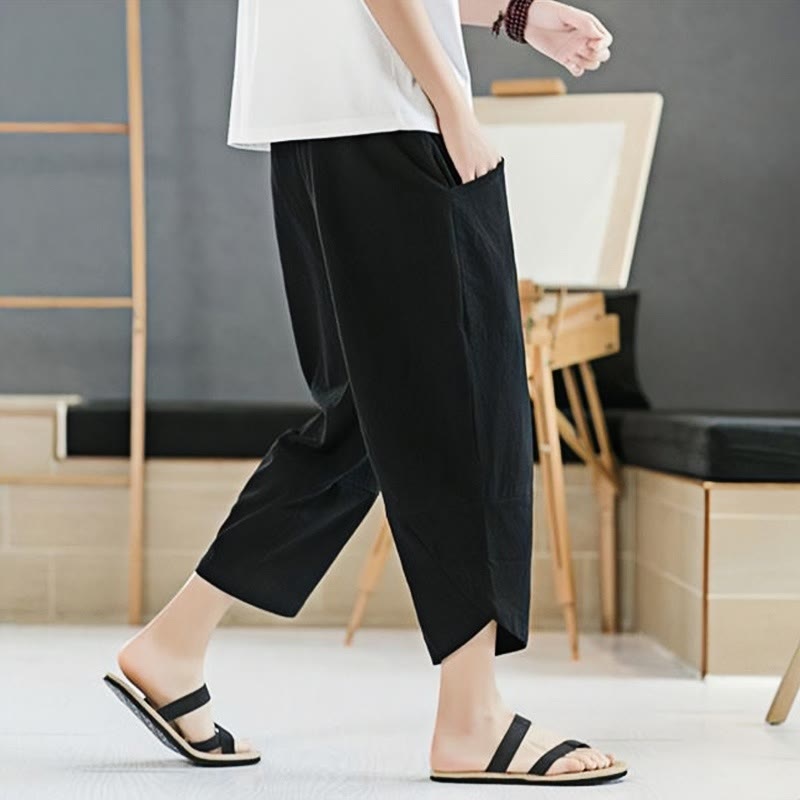 Nimara Ritual Summer Men's Solid Color 7-8 Length Drawstring Pants With Pockets