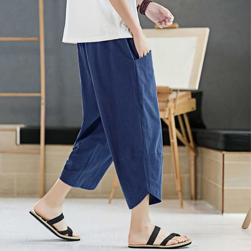 Nimara Ritual Summer Men's Solid Color 7-8 Length Drawstring Pants With Pockets