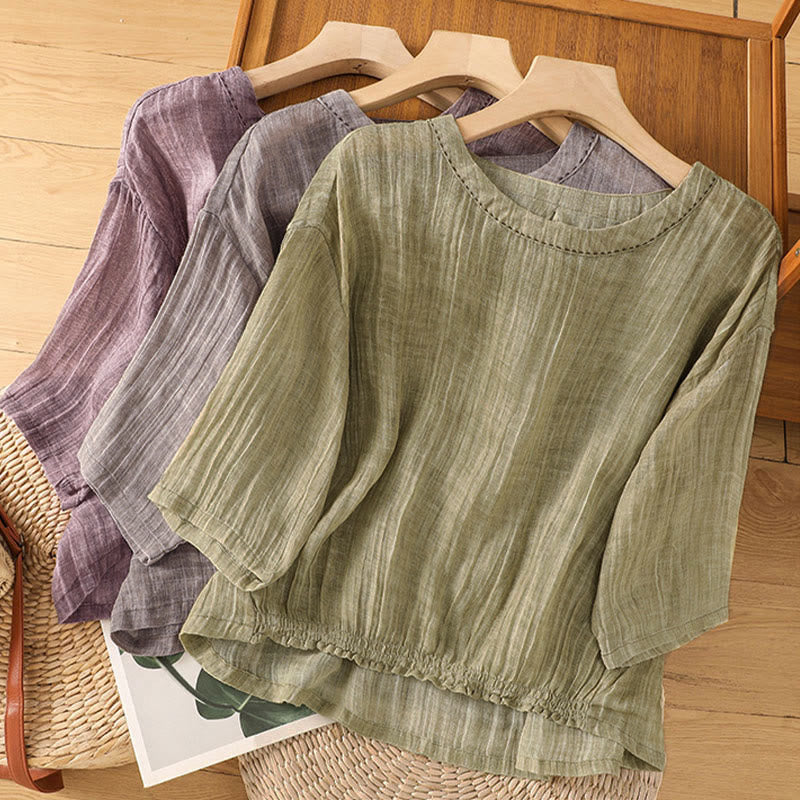 Nimara Ritual Casual Summer Plain Crew Neck Women's Three Quarter Sleeve T-Shirt