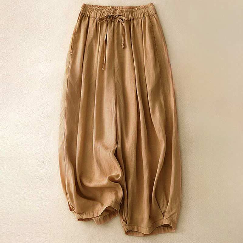 Nimara Ritual Summer Elastic Waist Women's Capri Cropped Harem Pants With Pockets