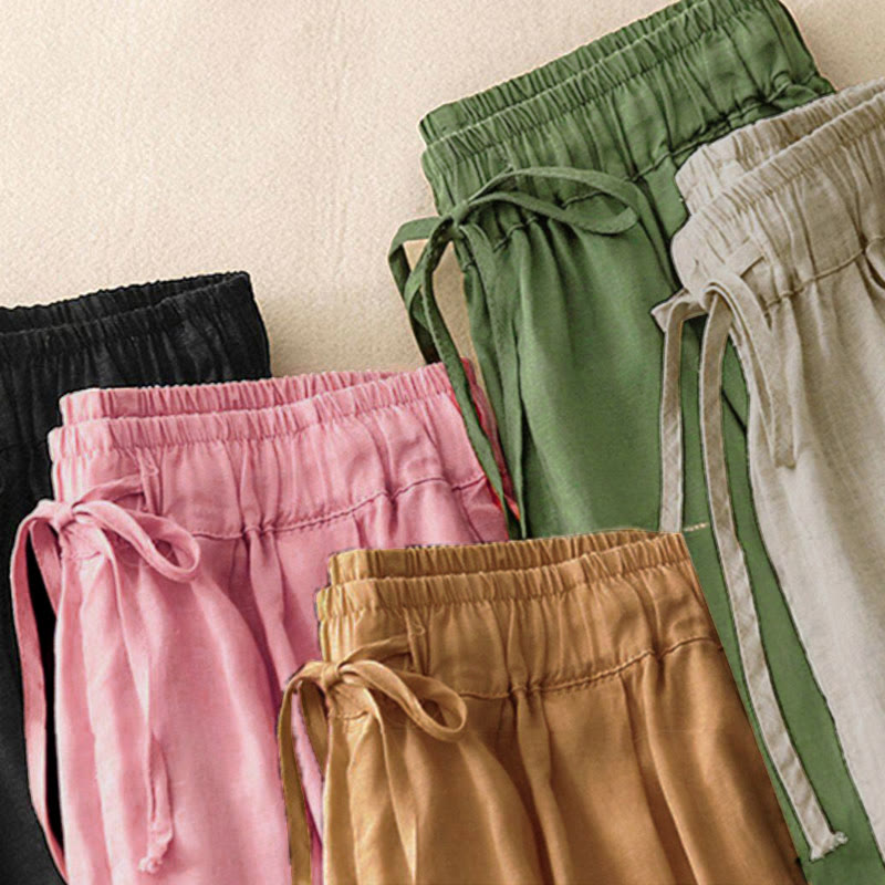 Nimara Ritual Summer Elastic Waist Women's Capri Cropped Harem Pants With Pockets