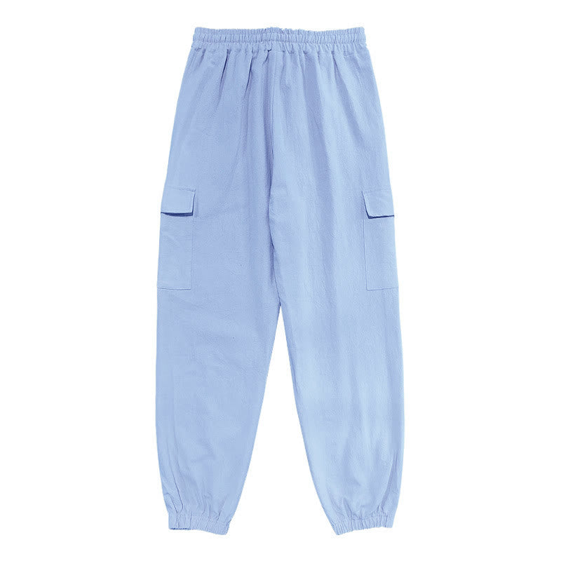 Nimara Ritual Solid Color Linen Drawstring Men's Cargo Pants With Pockets