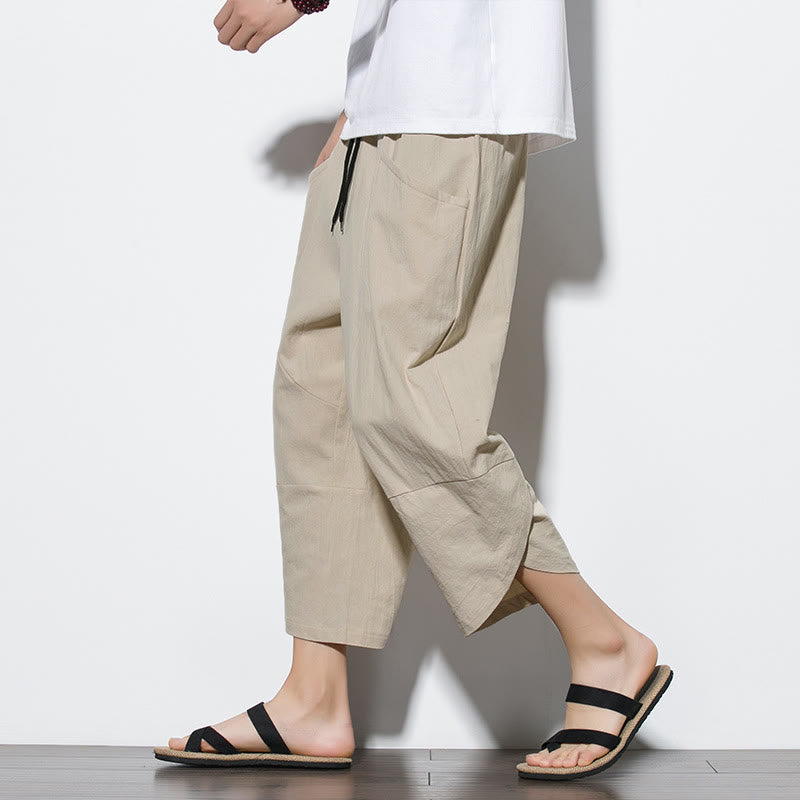 Nimara Ritual Summer Men's Solid Color 7-8 Length Drawstring Pants With Pockets