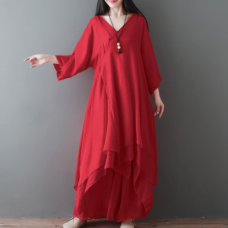 Nimara Ritual V-Neck Midi Tunic Dress Wide Leg Pants Meditation Zen Practice Dance Clothing