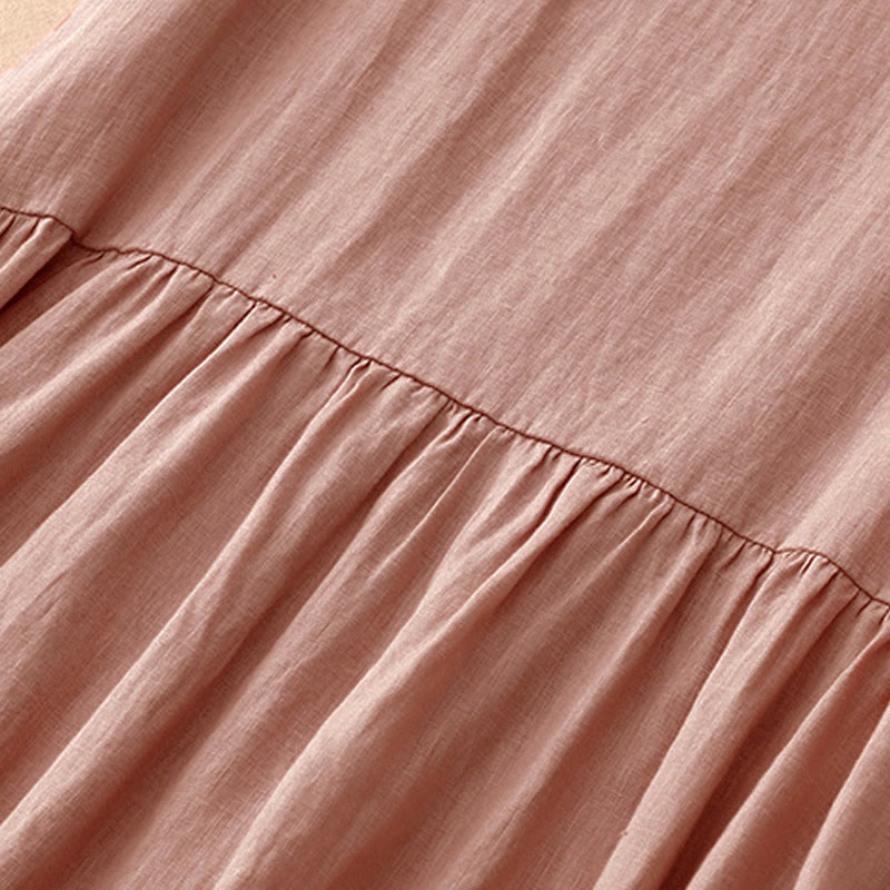Nimara Ritual Casual Artistic Solid Color Simple Design High Waist Short Sleeve Midi Dress With Pockets
