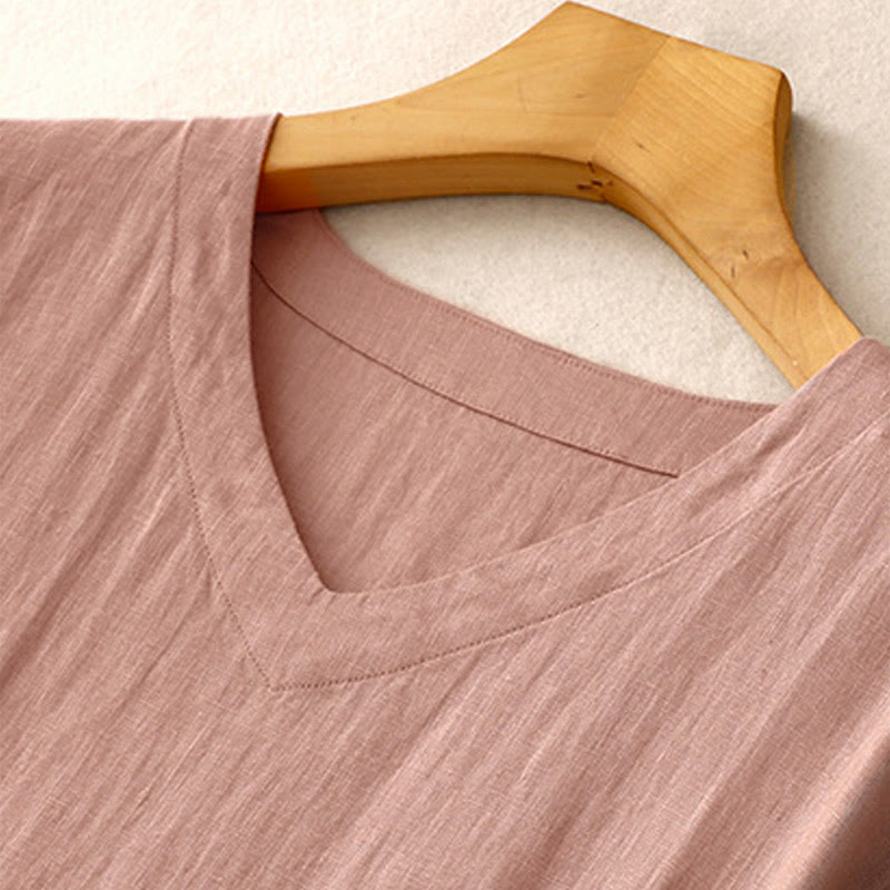 Nimara Ritual Casual Artistic Solid Color Simple Design High Waist Short Sleeve Midi Dress With Pockets