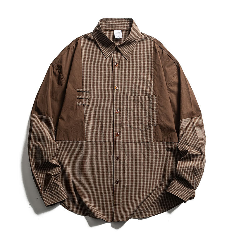 Nimara Ritual Spring Fall Vintage Button-Up Plaid Men's Long Sleeve Shirts With Pocket
