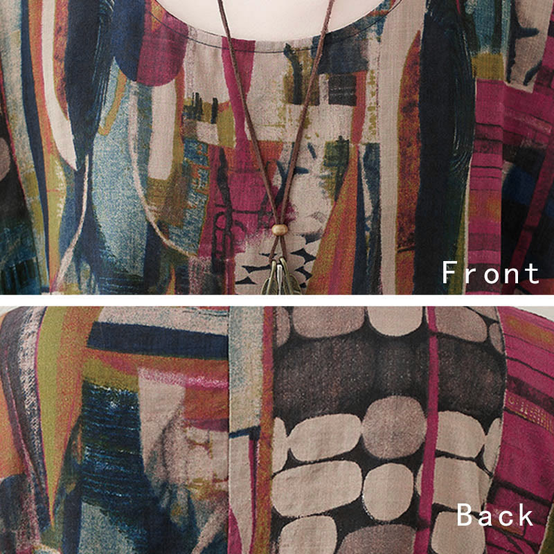 Nimara Ritual Colorful Graphics Midi Dress Half Sleeve Tunic Dress With Pockets