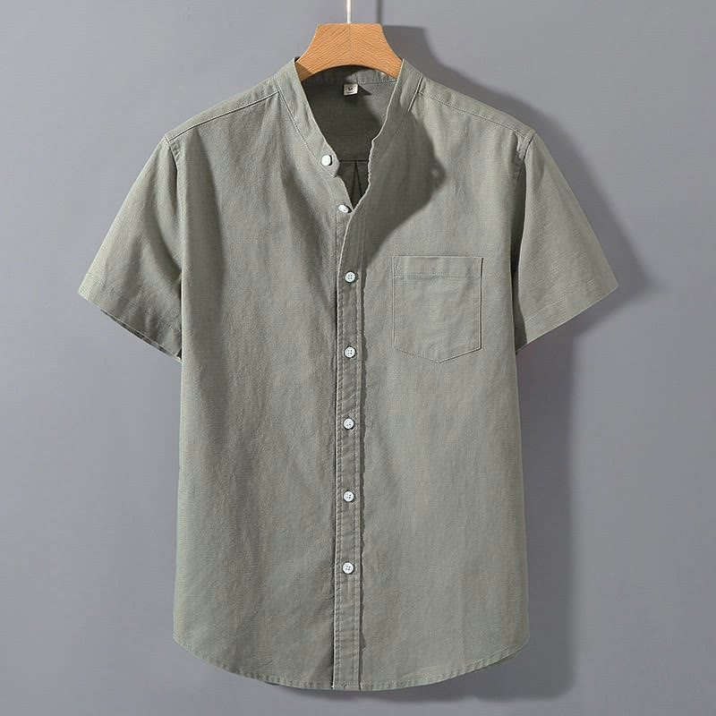 Nimara Ritual Summer Men's Short Sleeve Button Down Cotton Linen Shirt