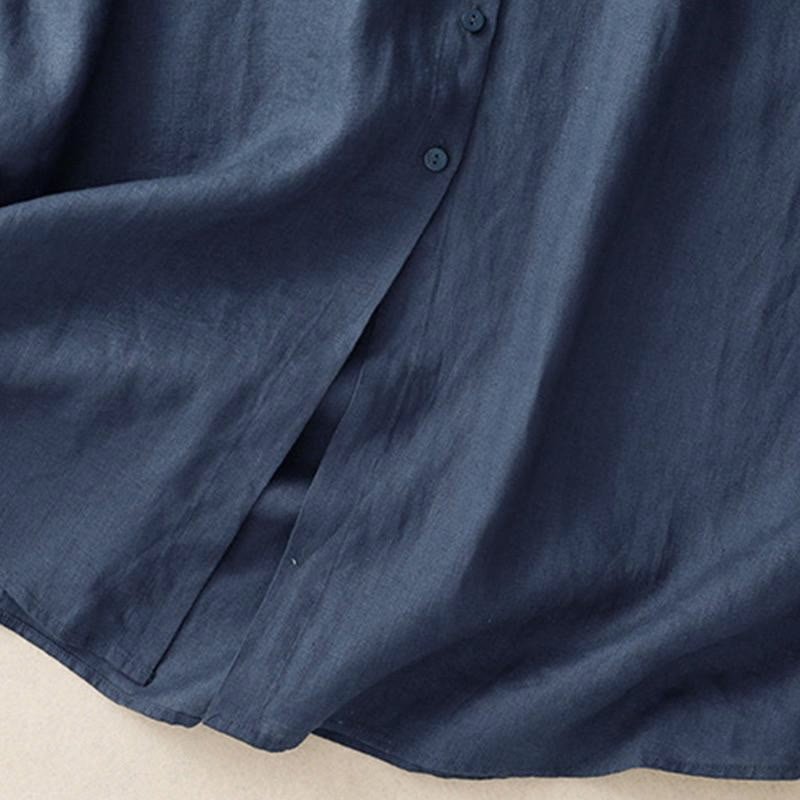 Nimara Ritual Fall Commute Plain Buttons Design Long Sleeve Knee Length Dress With Pockets