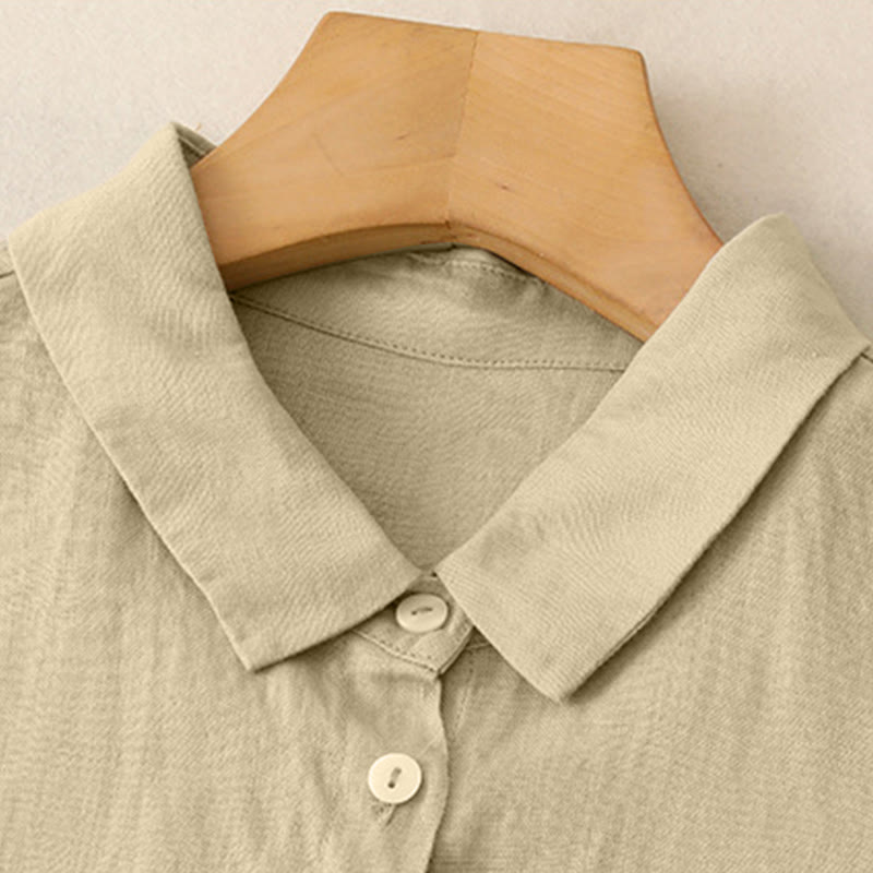 Nimara Ritual Fall Commute Plain Buttons Design Long Sleeve Knee Length Dress With Pockets