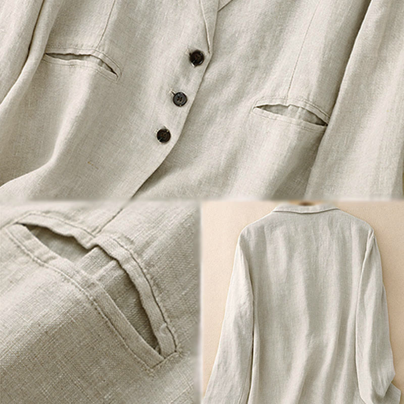 Nimara Ritual Commute Retro Pure Color Lapel Women's Jacket With Pockets