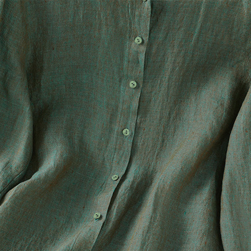 Nimara Ritual Spring Solid Color Buttons Design Ruffled Crew Neck Women's Shirt