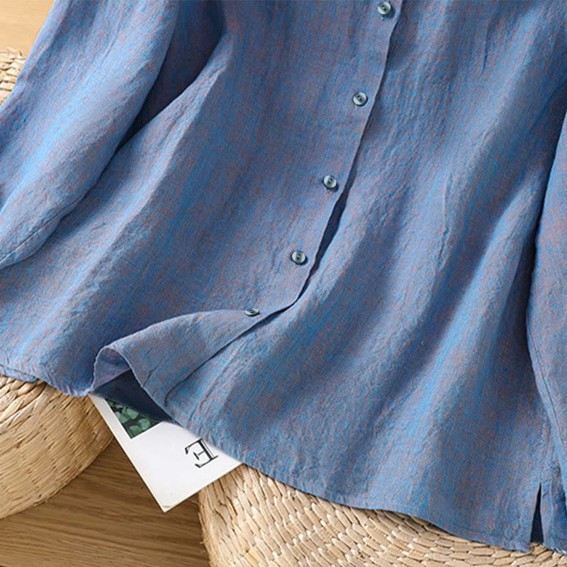 Nimara Ritual Spring Solid Color Buttons Design Ruffled Crew Neck Women's Shirt
