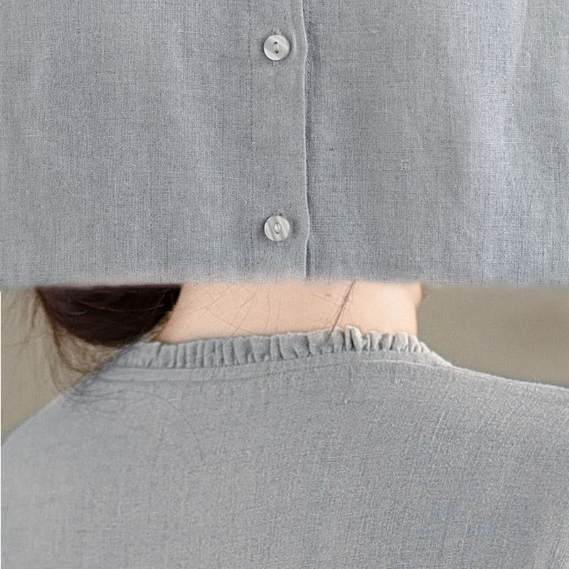 Nimara Ritual Spring Solid Color Buttons Design Ruffled Crew Neck Women's Shirt