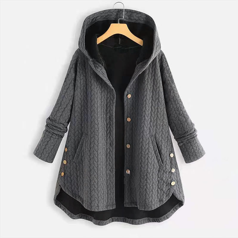 Nimara Ritual Fall Wheat Ear Pattern Mid-length Design Women's Long Sleeve Hooded Coat With Pockets