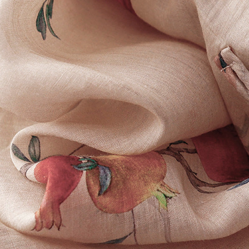 Nimara Ritual Frog-Button Orchid Pomegranate Flowers Pattern Side Slit Design Half Sleeve Midi Dress