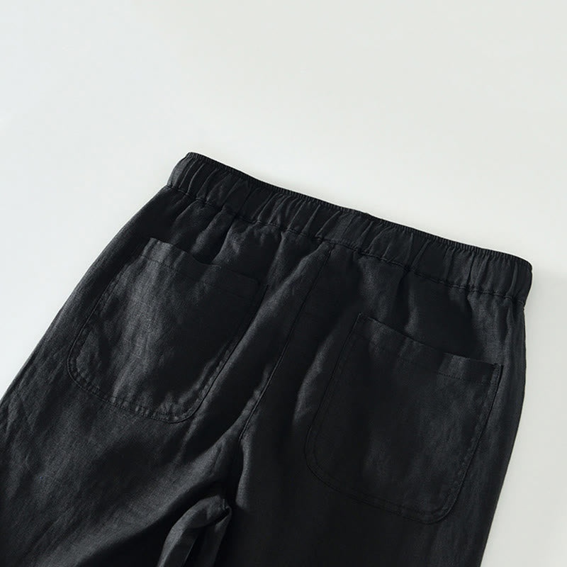 Nimara Ritual Fall Solid Drawstring Elastic Waist Men's Linen Ankle-Length Pants With Pockets