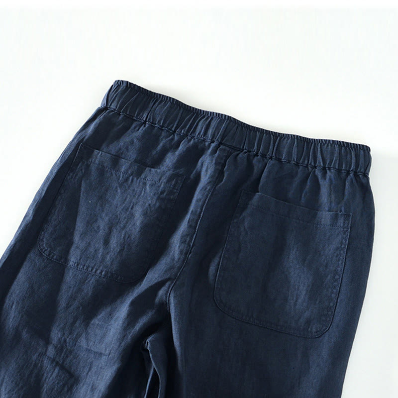 Nimara Ritual Fall Solid Drawstring Elastic Waist Men's Linen Ankle-Length Pants With Pockets