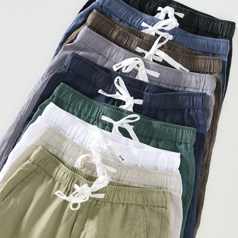 Nimara Ritual Fall Solid Drawstring Elastic Waist Men's Linen Ankle-Length Pants With Pockets