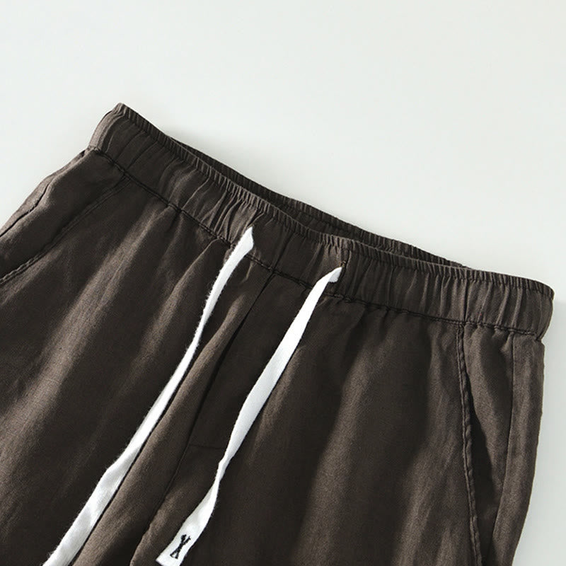 Nimara Ritual Fall Solid Drawstring Elastic Waist Men's Linen Ankle-Length Pants With Pockets