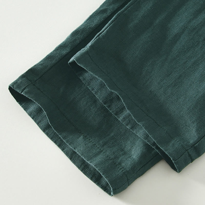 Nimara Ritual Fall Solid Drawstring Elastic Waist Men's Linen Ankle-Length Pants With Pockets