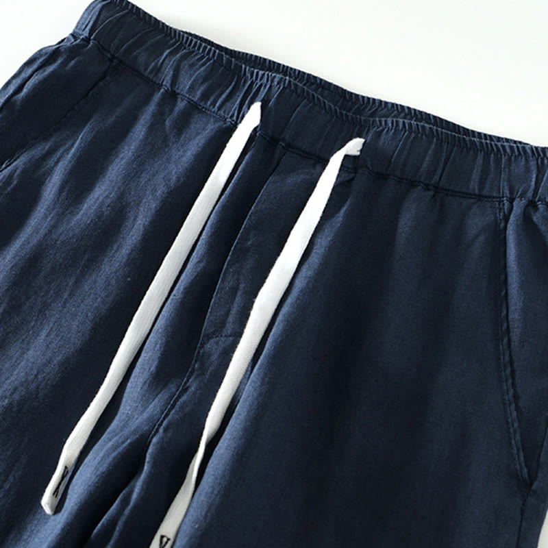 Nimara Ritual Fall Solid Drawstring Elastic Waist Men's Linen Ankle-Length Pants With Pockets