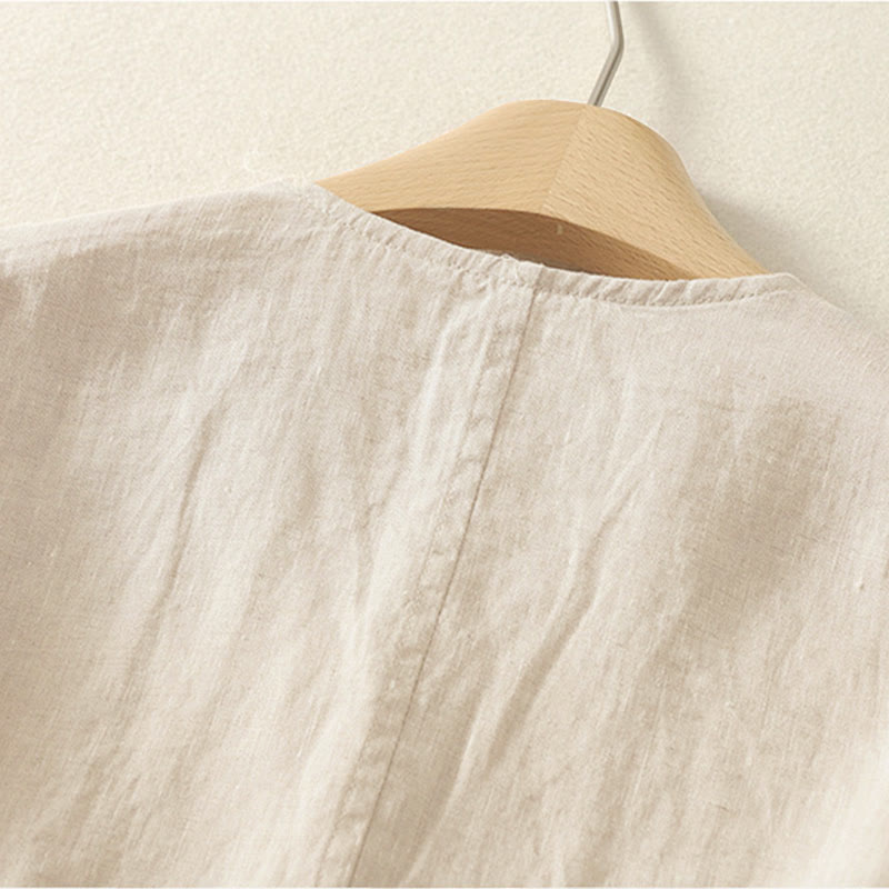 Nimara Ritual Summer Solid Color V-Neck Buttons Simple Design Women's Short Sleeve Shirt