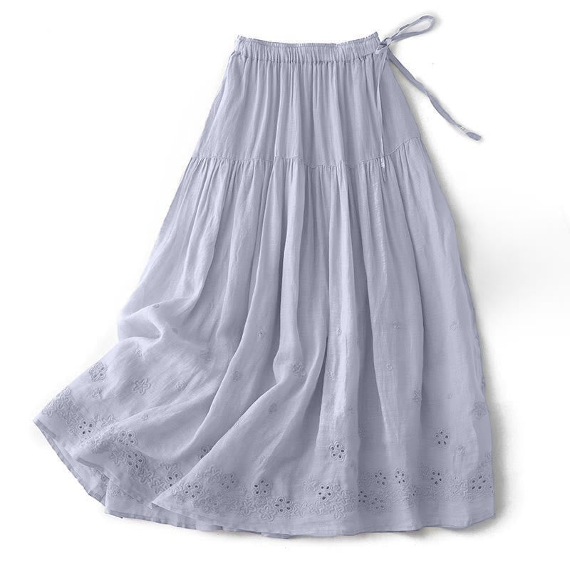 Nimara Ritual Embroidery Hollow Design A-line Drawstring High Waist Women's Skirt With Pockets
