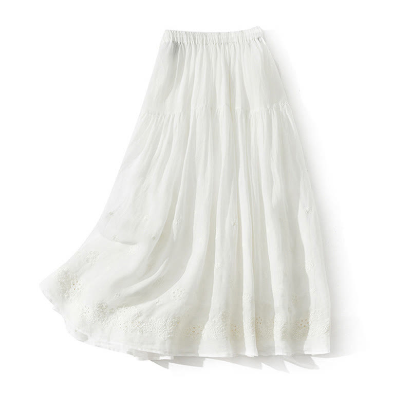 Nimara Ritual Embroidery Hollow Design A-line Drawstring High Waist Women's Skirt With Pockets