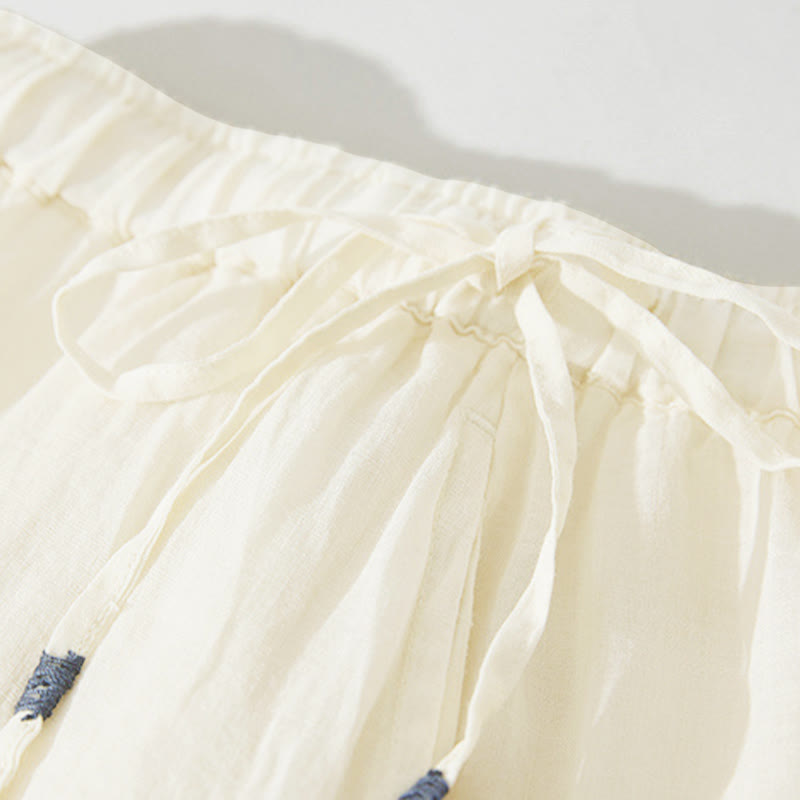 Nimara Ritual Embroidery Hollow Design A-line Drawstring High Waist Women's Skirt With Pockets