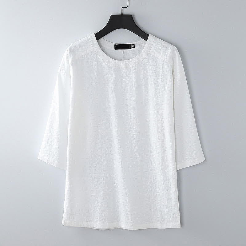 Nimara Ritual Summer Casual Crew Neck Men's Elbow-Length Sleeve Cotton Linen T-Shirt
