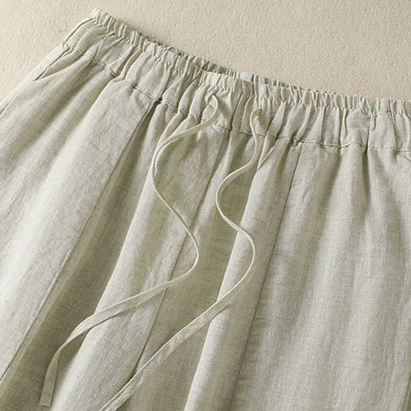 Nimara Ritual Summer Casual Drawstring Solid Linen Ankle Pants Women's Wide Leg Pants With Pocket