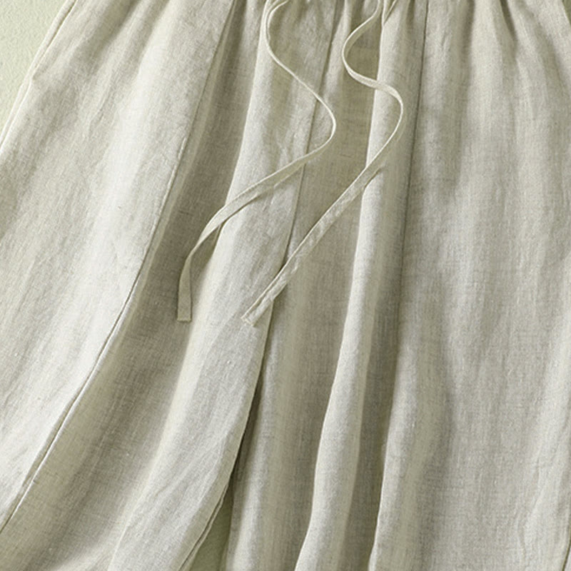 Nimara Ritual Summer Casual Drawstring Solid Linen Ankle Pants Women's Wide Leg Pants With Pocket