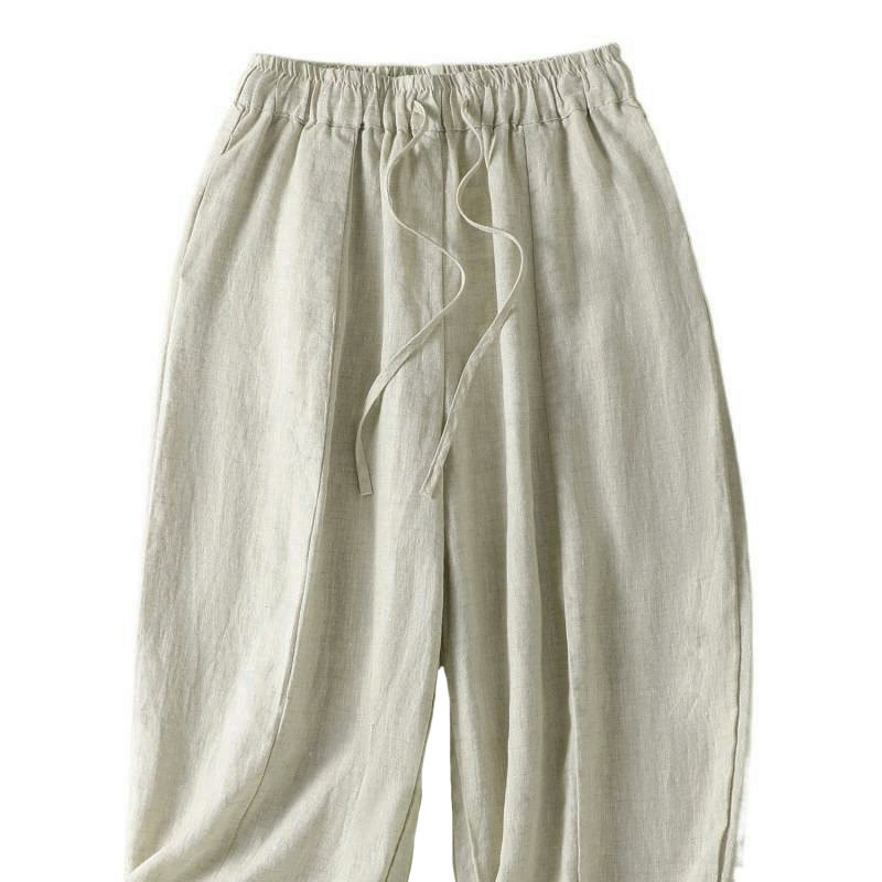 Nimara Ritual Summer Casual Drawstring Solid Linen Ankle Pants Women's Wide Leg Pants With Pocket