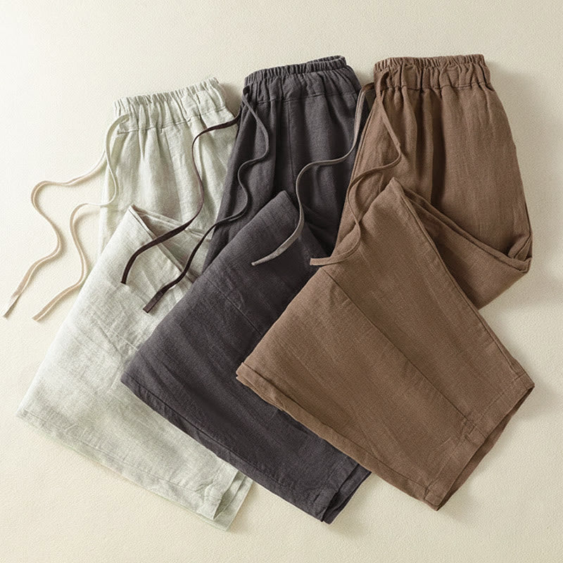Nimara Ritual Summer Casual Drawstring Solid Linen Ankle Pants Women's Wide Leg Pants With Pocket