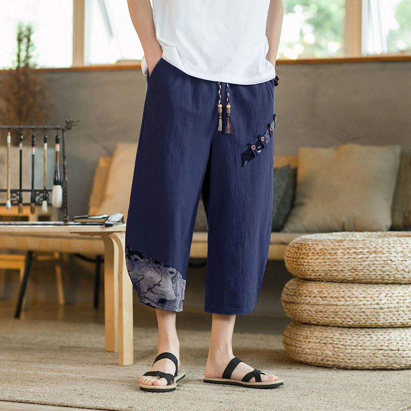 Nimara Ritual Summer Casual Vintage Drawstring Floral Capri Pants Men's Harem Pants With Pocket