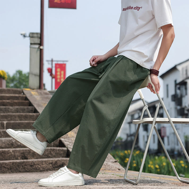 Nimara Ritual Summer Casual Minimalist Drawstring Solid Cotton Long Pants Men's Harem Pants With Pocket