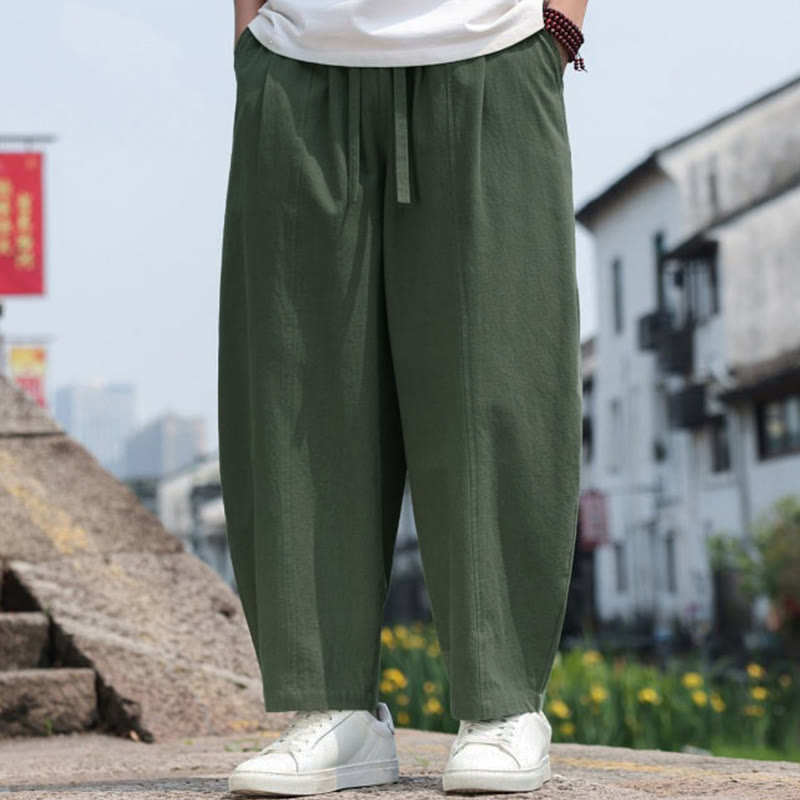 Nimara Ritual Summer Casual Minimalist Drawstring Solid Cotton Long Pants Men's Harem Pants With Pocket