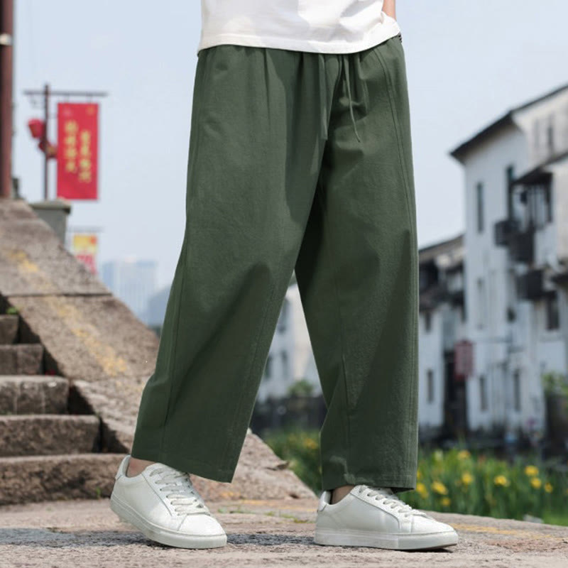 Nimara Ritual Summer Casual Minimalist Drawstring Solid Cotton Long Pants Men's Harem Pants With Pocket