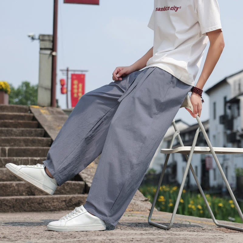 Nimara Ritual Summer Casual Minimalist Drawstring Solid Cotton Long Pants Men's Harem Pants With Pocket