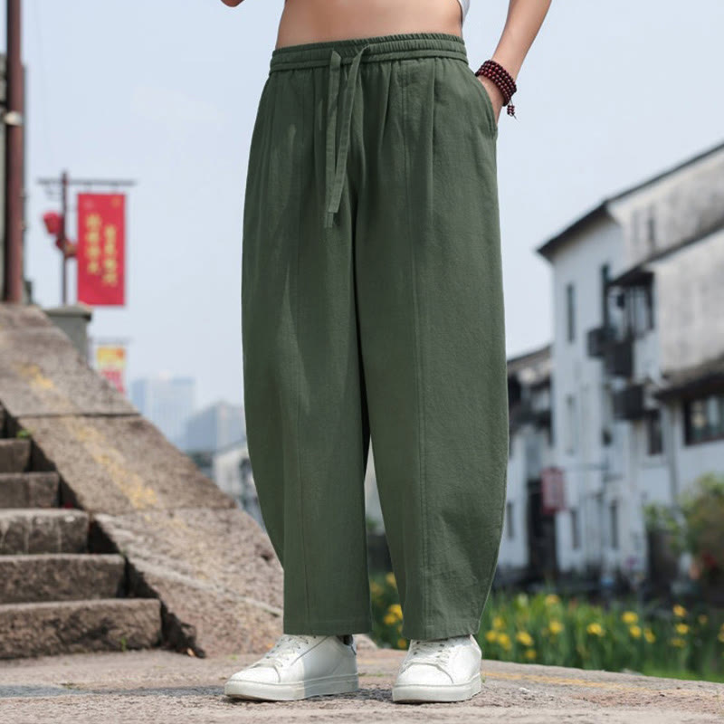 Nimara Ritual Summer Casual Minimalist Drawstring Solid Cotton Long Pants Men's Harem Pants With Pocket