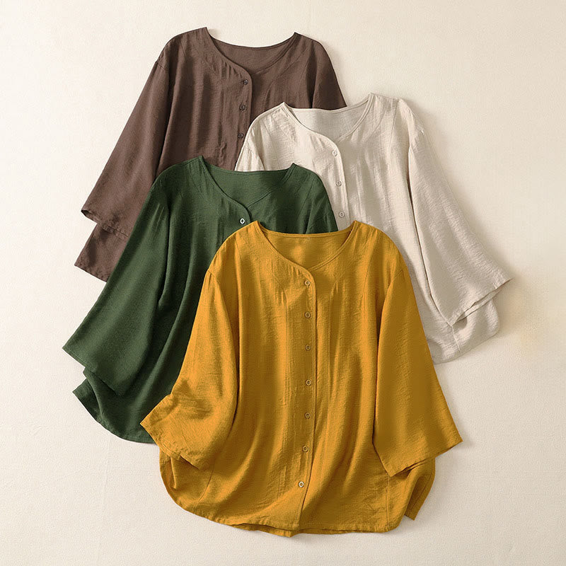 Nimara Ritual Summer Casual Minimalist Button-Up Solid Women's Long Sleeve Shirts
