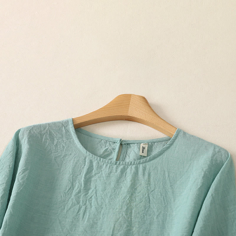 Nimara Ritual Summer Casual Minimalist Solid Crew Neck Women's Long Sleeve Shirts