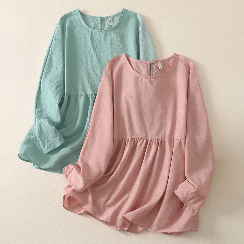 Nimara Ritual Summer Casual Minimalist Solid Crew Neck Women's Long Sleeve Shirts
