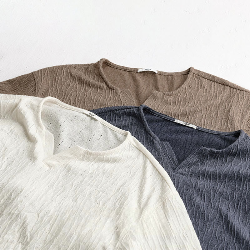 Nimara Ritual Summer Casual Minimalist Solid V-Neck Men's Short Sleeve T-Shirts