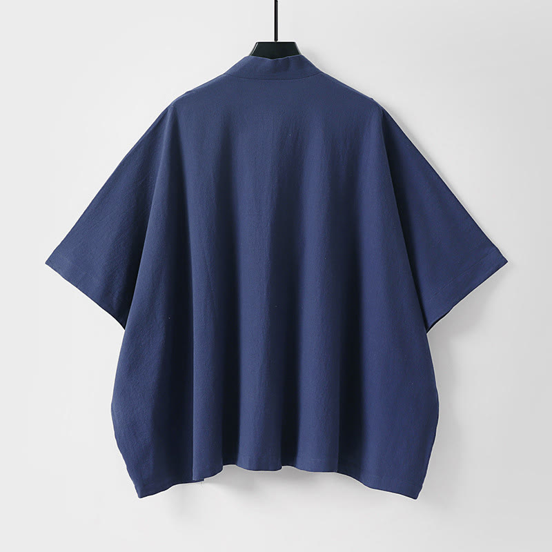 Nimara Ritual Summer Minimalist Drawstring Lace-up Solid Short Sleeve Men's Kimono With Pockets