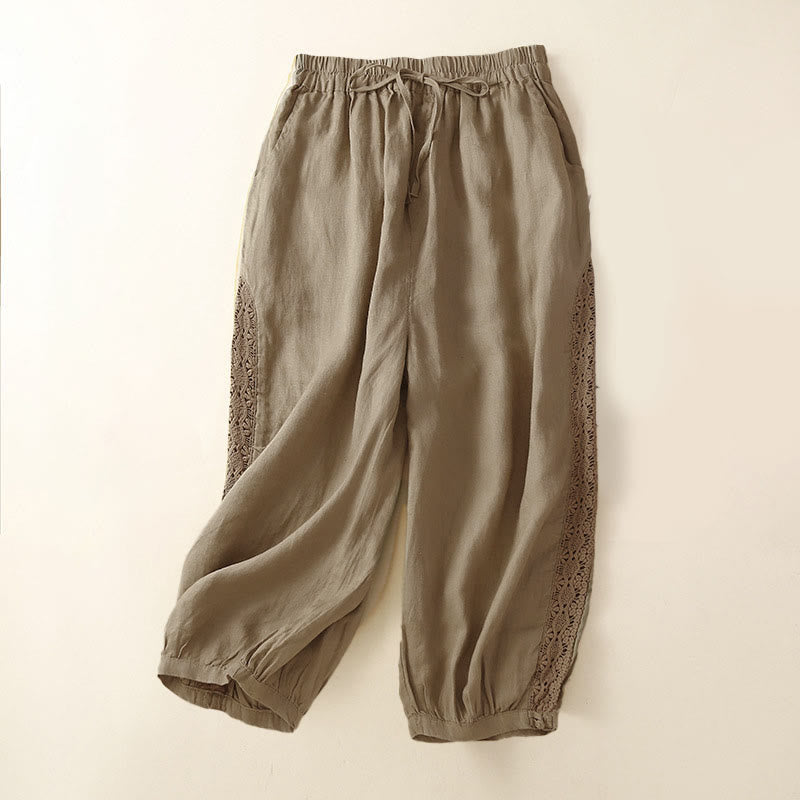 Nimara Ritual Solid Color Flower Loose Drawstring Harem Pants With Pockets