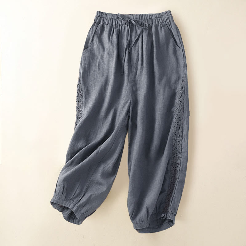 Nimara Ritual Solid Color Flower Loose Drawstring Harem Pants With Pockets